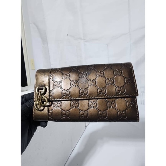Authentic Gucci GG Signature Leather Wallet Brown - Picture 1 of 14